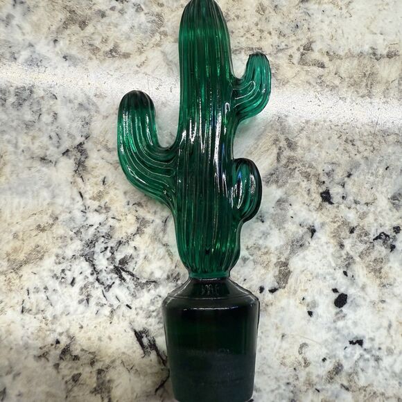 Vintage 90s Pier 1 Decanter Genie Bottle Green Saguaro Cactus Stopper - Picture 5 of 6